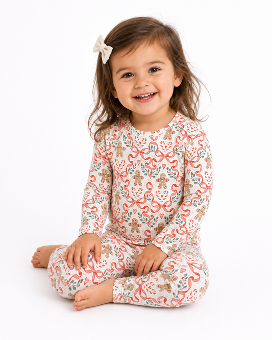Gingerbread & Bows Long Sleeve Bamboo Two-Piece PJ's