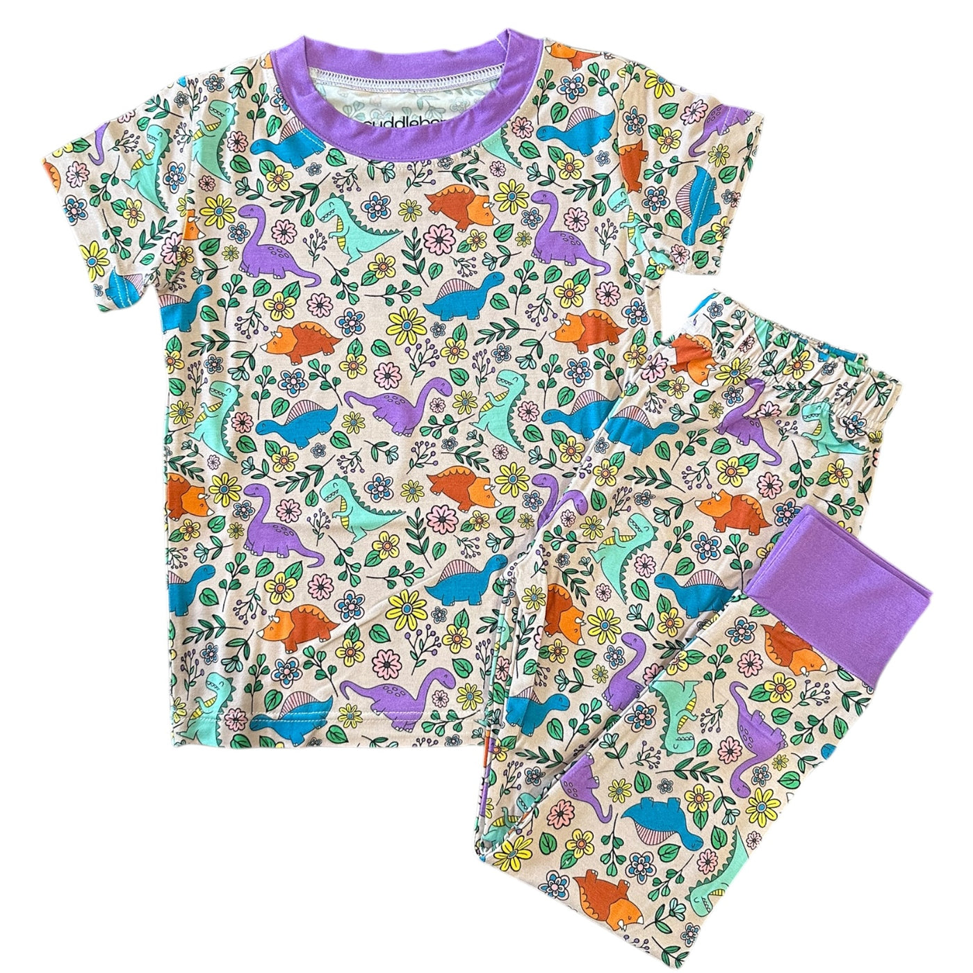 Dino Floral- Short Sleeve Two-Piece PJ's