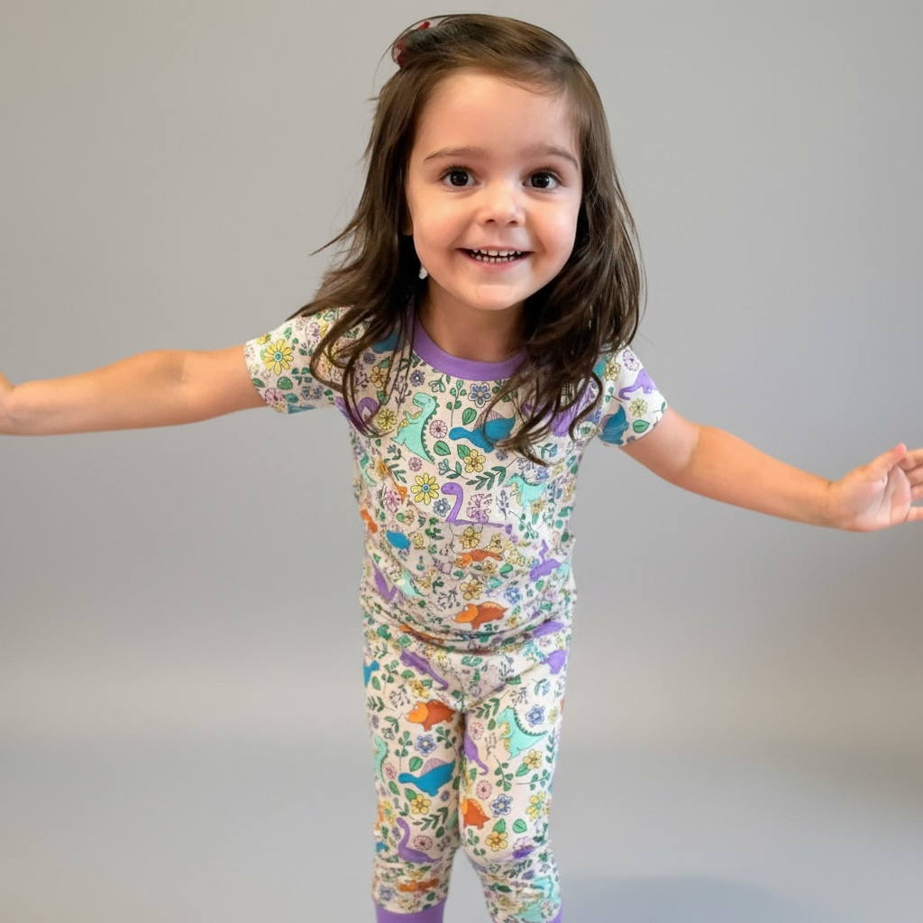 Dinosaur Floral Short Sleeve Two-Piece PJ's