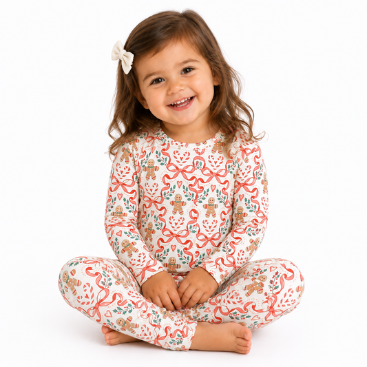 Gingerbread & Bows Long Sleeve Bamboo Two-Piece PJ's