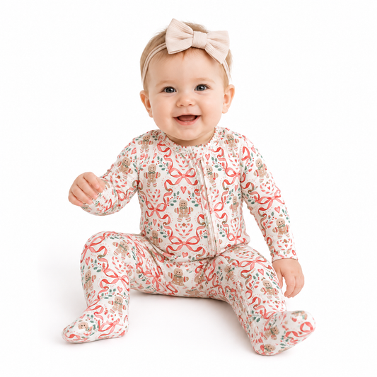 Gingerbread & Bows Bamboo Zipper Sleeper