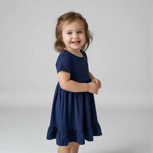 Solid Color Bamboo Dresses: Sensory-Friendly School Uniform Colors (Navy and Red)