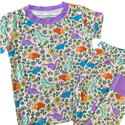 Dino Floral- Short Sleeve Two-Piece PJ's