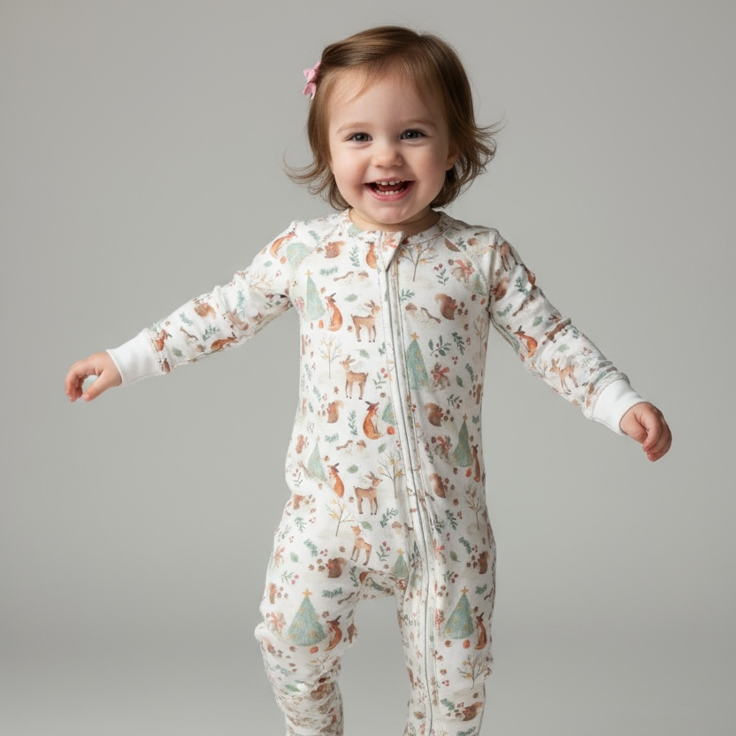 Woodland Christmas Animal Bamboo Zipper Sleeper