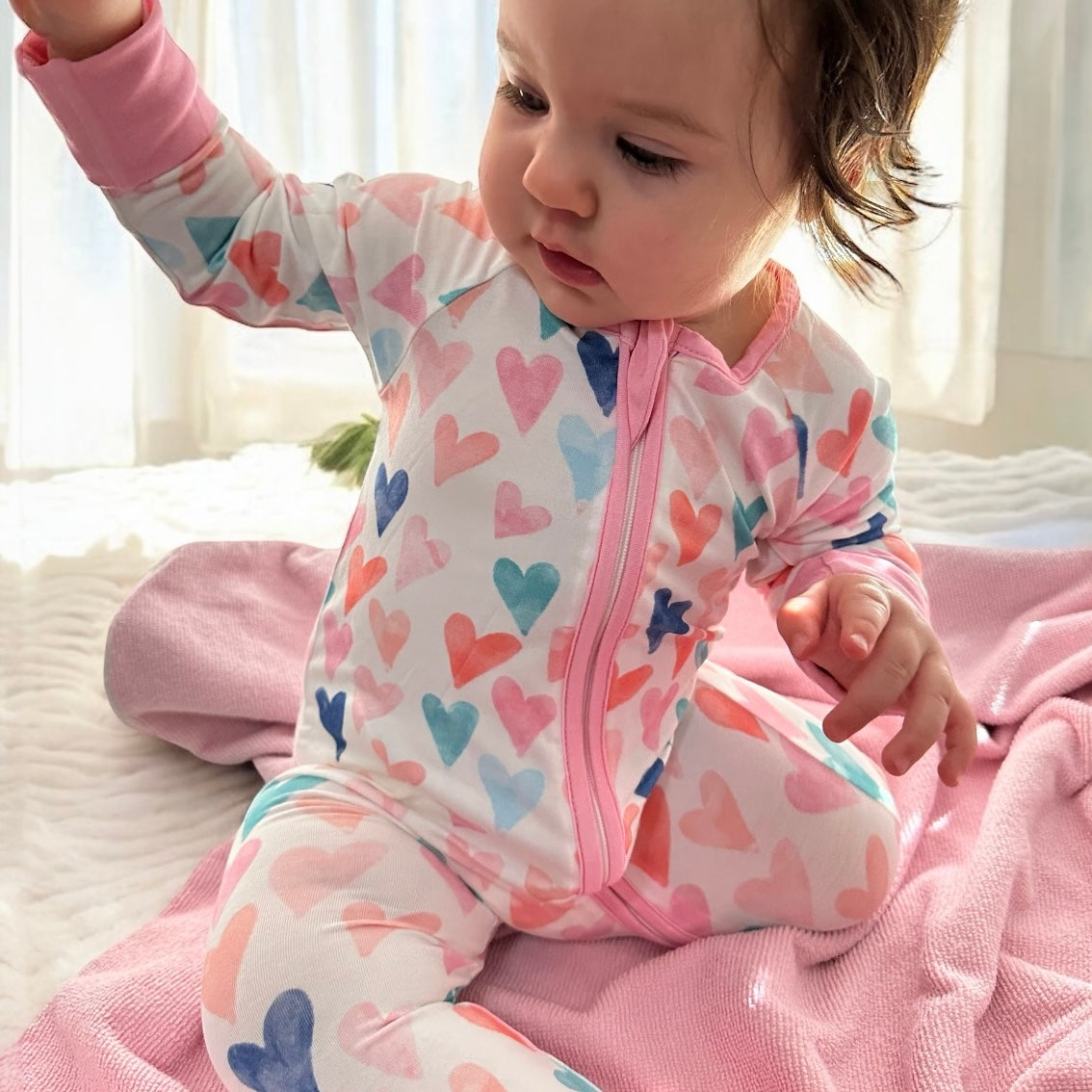 Watercolor Hearts- Zipper Sleeper