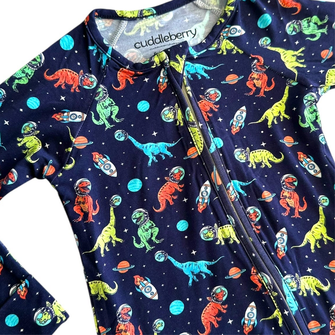 Space Dinos Zipper Sleeper- Made from Soft and Stretchy Bamboo