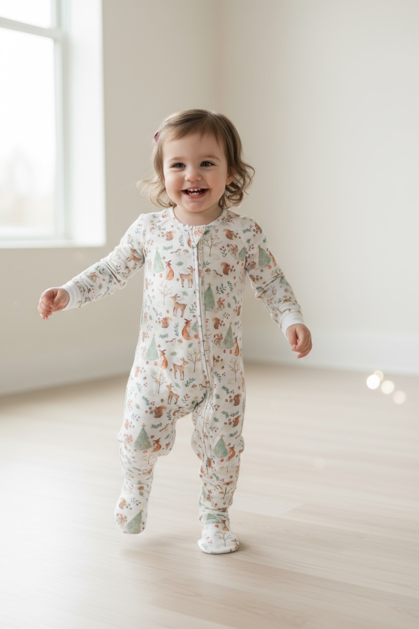 Woodland Christmas Animal Bamboo Zipper Sleeper