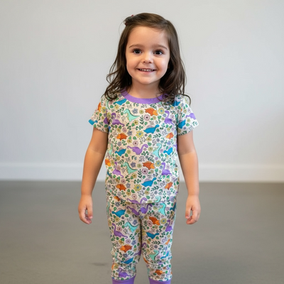 Dinosaur Floral Short Sleeve Two-Piece PJ's